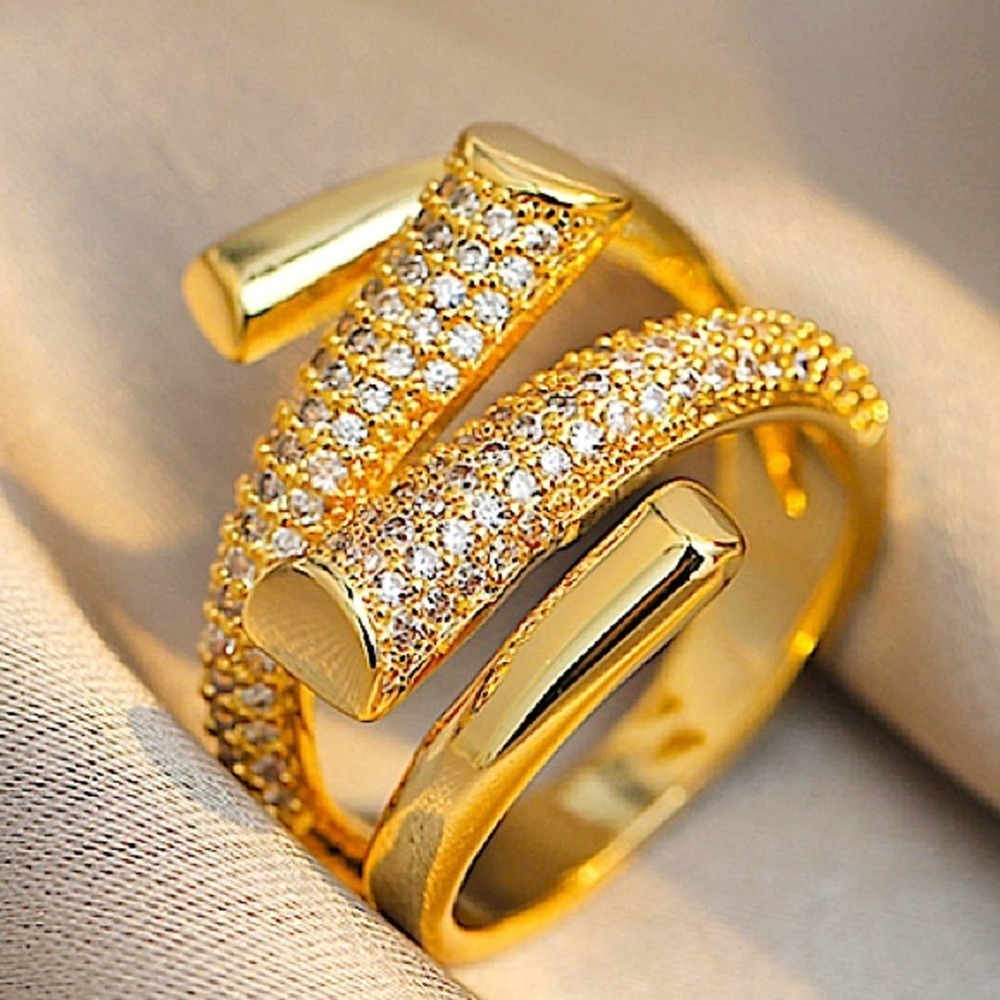 Gold Plated Micro Zircon Statement Ring - Picture 9 of 9